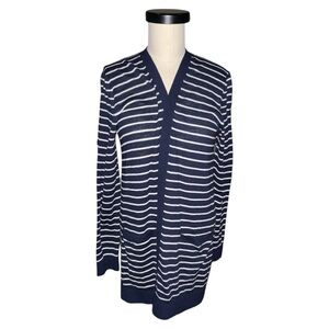 J. Crew Navy Blue & White Striped Cardigan Sweater